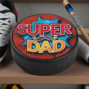 Super Dad Moustache Modern Grunge Hockey Puck