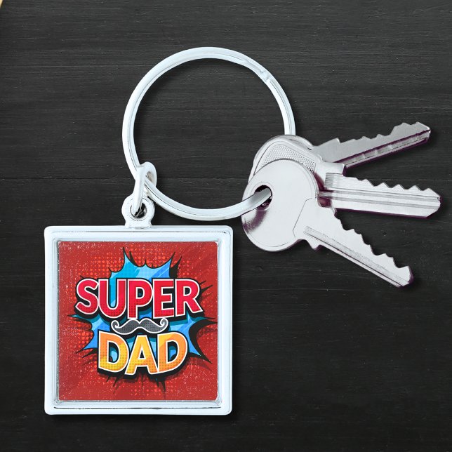 Super Dad Moustache Modern Grunge Key Ring (Creator Uploaded)