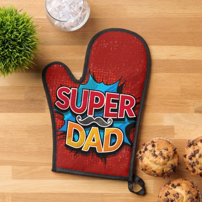 Super Dad Moustache Modern Grunge Oven Mitt (Top down)
