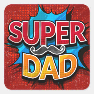 Super Dad Moustache Modern Grunge Square Sticker