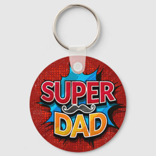 Super Dad Moustache Retro Comic Grunge Key Ring