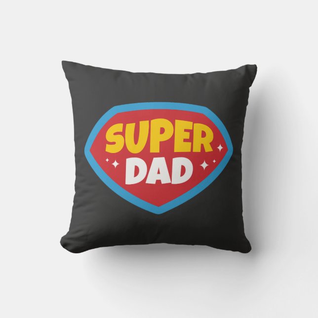 Super Dad Retro Superhero Badge Cushion (Front)