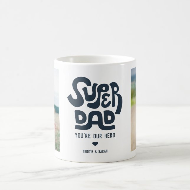 Super Dad Type Design Two Photo Coffee Mug (Center)