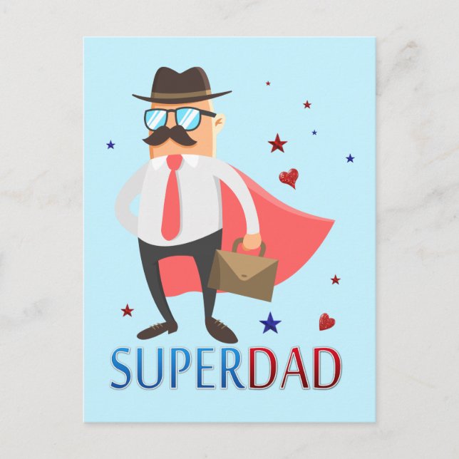 Super Dad With A Cute Hero Character Postcard (Front)