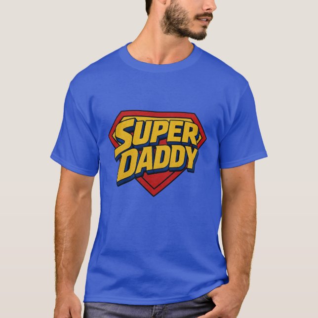 Super Daddy Shield – Comic Book Hero Style T-Shirt (Front)
