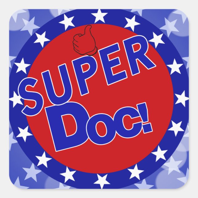 SUPER DOC THUMBS UP ENCOURAGEMENT SQUARE STICKER (Front)