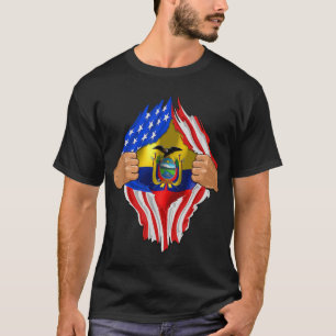 Super Ecuadorian Heritage Ecuador Roots USA Flag T-Shirt