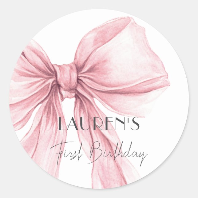 Super Elegant Blush Pink Bow Girl Birthday Classic Round Sticker (Front)