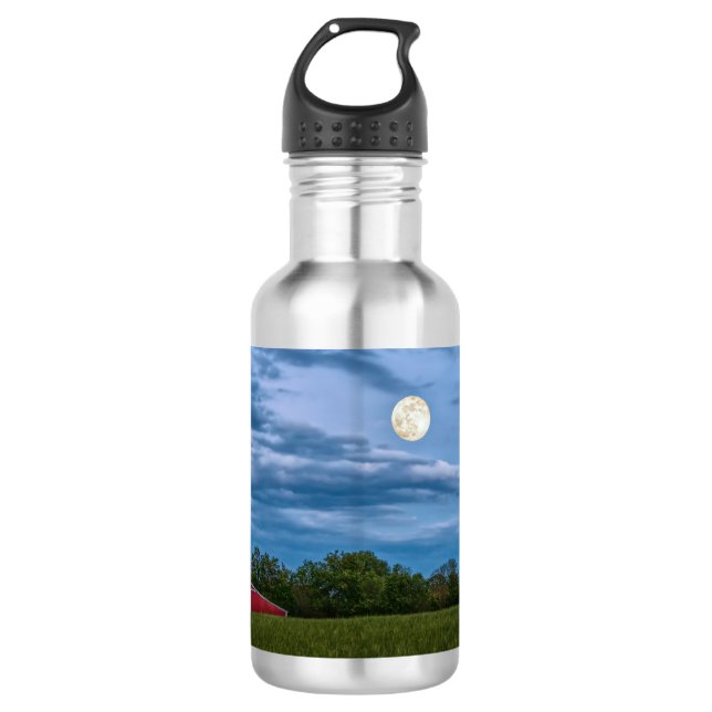 Super Flower Moon Over A Barn Water Bottle (Front)