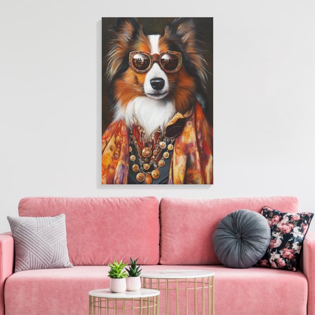 Super Fly Shetland Sheepdog | Sheltie Canvas Print (Insitu(LivingRoom))