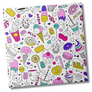 Super Fun Black White Rainbow Sweet Sketch Cartoon Tile