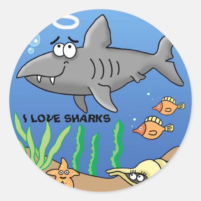 Super fun cool surfer cartoon shark sticker (Front)