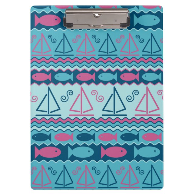 Super Fun Fish And Sailboat Pattern Clipboard (Front)