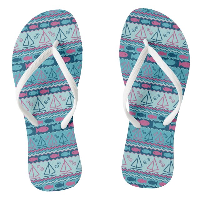 Super Fun Fish And Sailboat Pattern Jandals (Footbed)