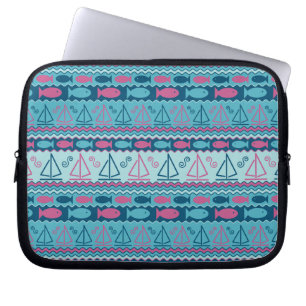Super Fun Fish And Sailboat Pattern Laptop Sleeve