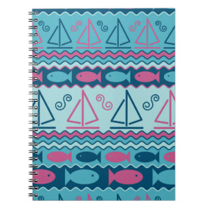 Super Fun Fish And Sailboat Pattern Spiral Notebook