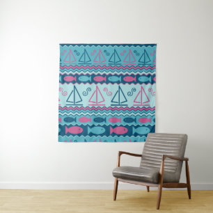 Super Fun Fish And Sailboat Pattern Tapestry
