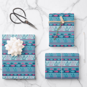 Super Fun Fish And Sailboat Pattern Wrapping Paper Sheet