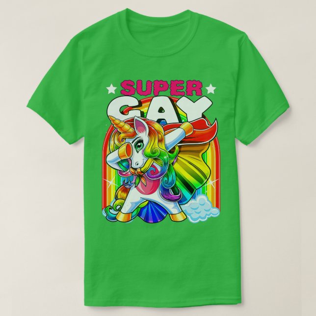 Super Gay Dabbing Unicorn LGB Flag Gay Pride Parad T-Shirt (Design Front)