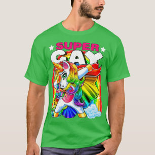 Super Gay Dabbing Unicorn LGB Flag Gay Pride Parad T-Shirt