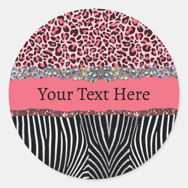 Super Girly Pink Glitter Exotic Leopard Print  Classic Round Sticker (Front)