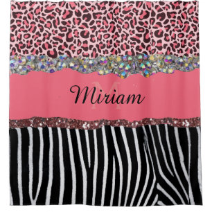 Super Girly Pink Glitter Exotic Leopard Print  Shower Curtain