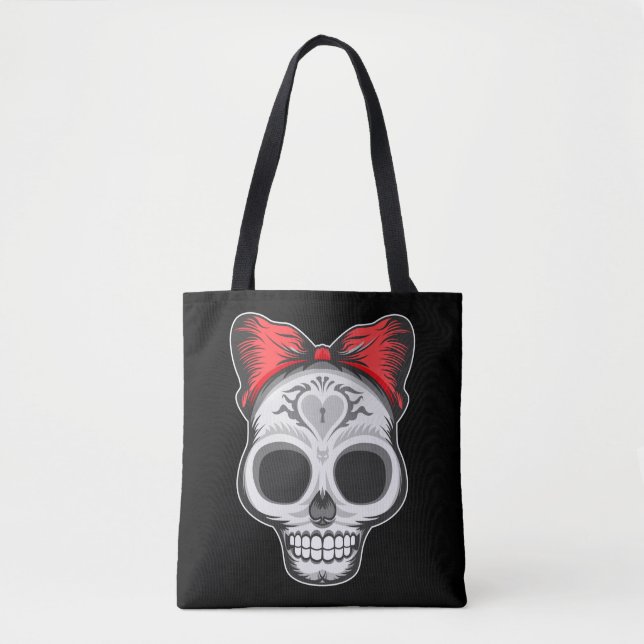 Super Girly Sugar Skull Illustration Tote Bag (Front)