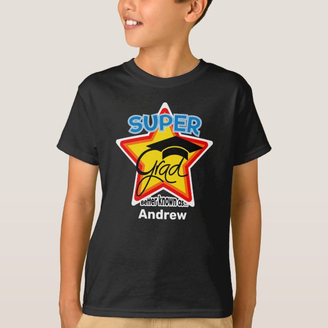 Super Grad Logo-On Dark-Personalise Name and Year T-Shirt (Front)