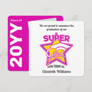 Super Grad Pink Graduation Announcement-Editable
