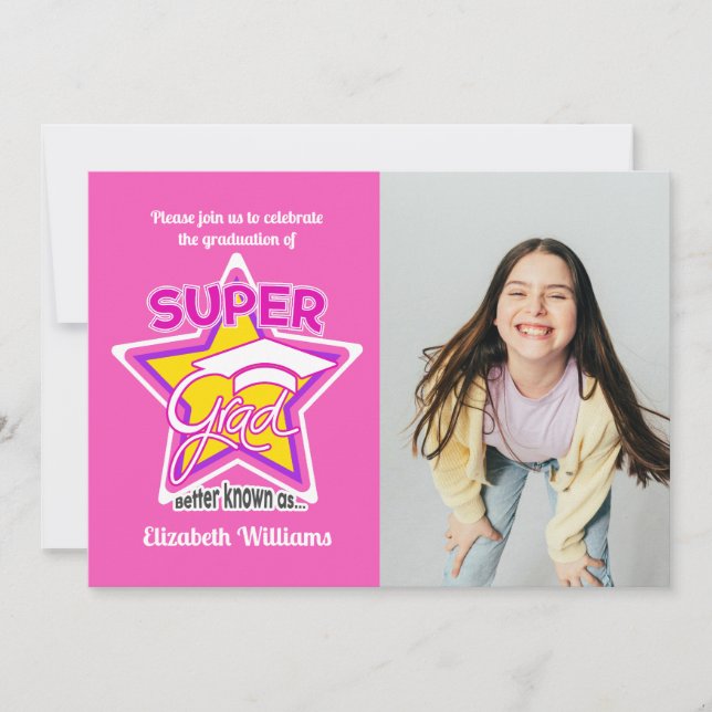 Super Grad Pink Party-Editable Invitation (Front)