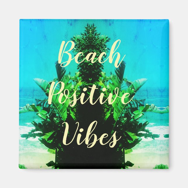 Super Green Summer Beach Positive Vibes Magnet (Front)