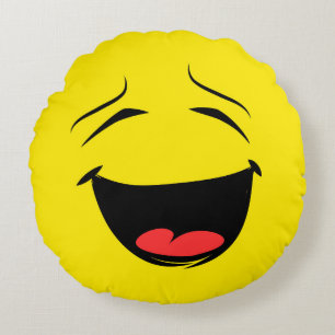Super Happy Face Emoji Round Cushion