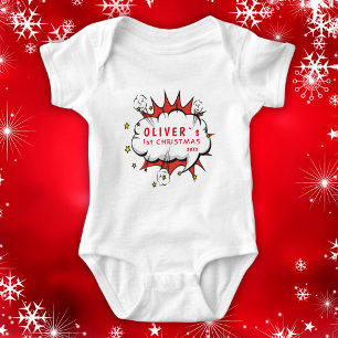 Super Hero Baby`s First Christmas Comic  Baby Bodysuit