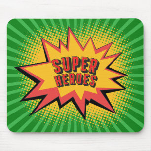 SUPER HERO BOOM, GREEN BACKGROUND MOUSE PAD