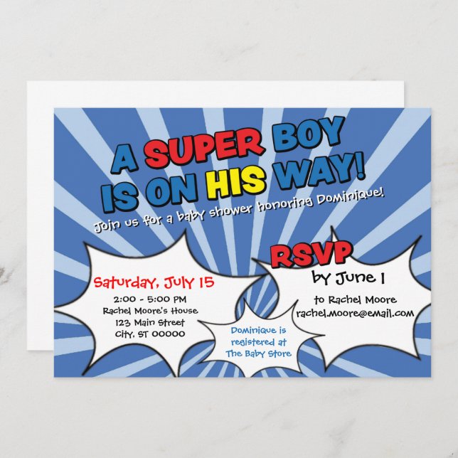 Super Hero Boy Baby Shower Invitation (Front/Back)