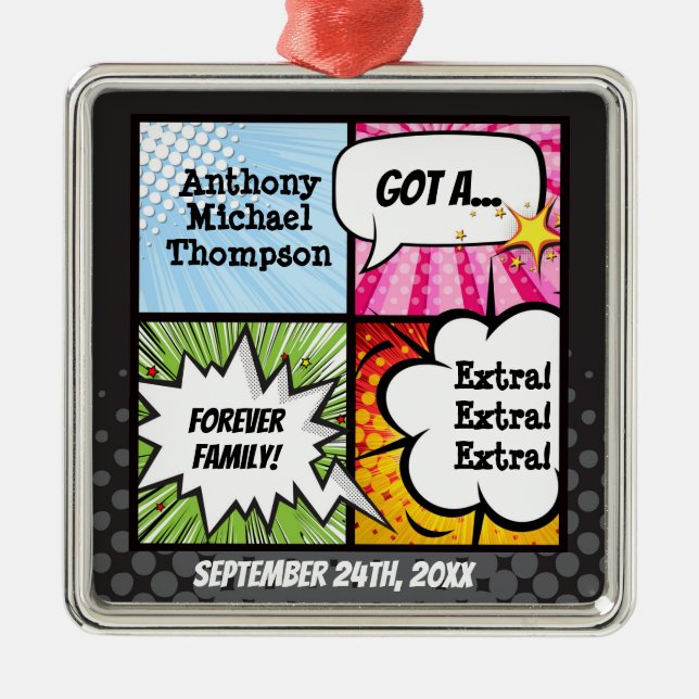 Super Hero Comic Book Adoption, Family Gift Metal Tree Decoration (Front)