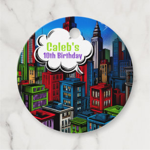 Super Hero Comic Book City Birthday Party Favour Tags
