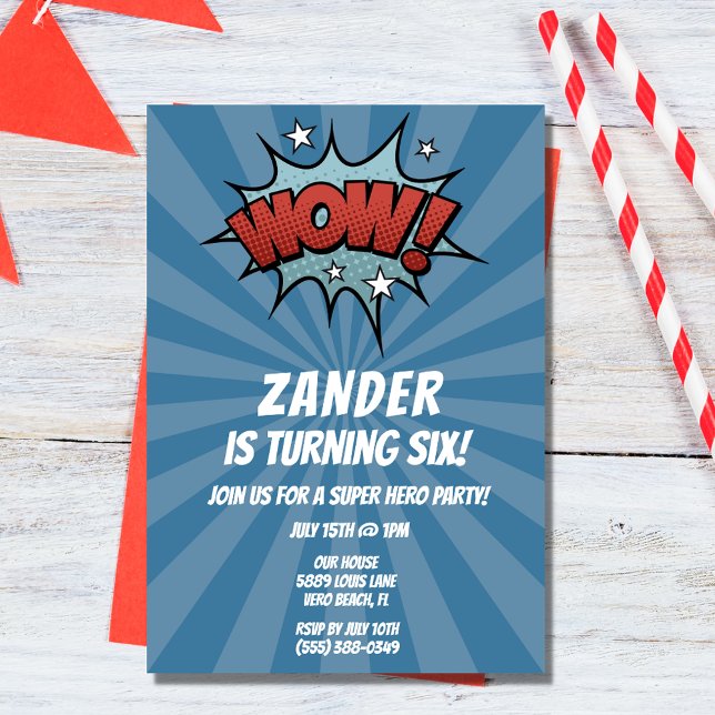 Super Hero Comic Boy Birthday Party Invitation (Super Hero Comic Boy Birthday Party Invitation)