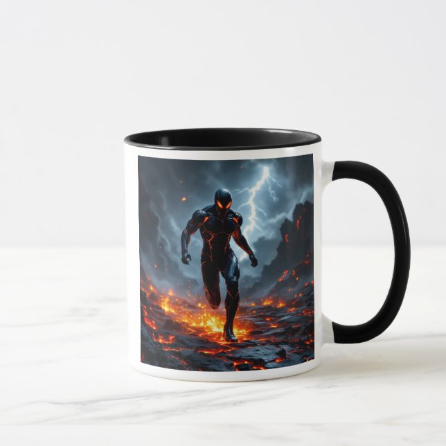 Super hero crossing the lava. mug (Right)