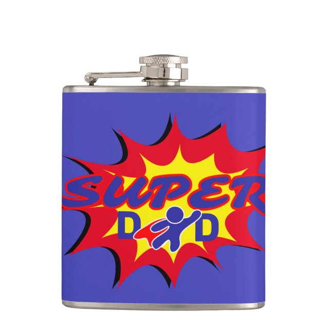 Super Hero Dad Comic Book Father's Day  Hip Flask (Front)