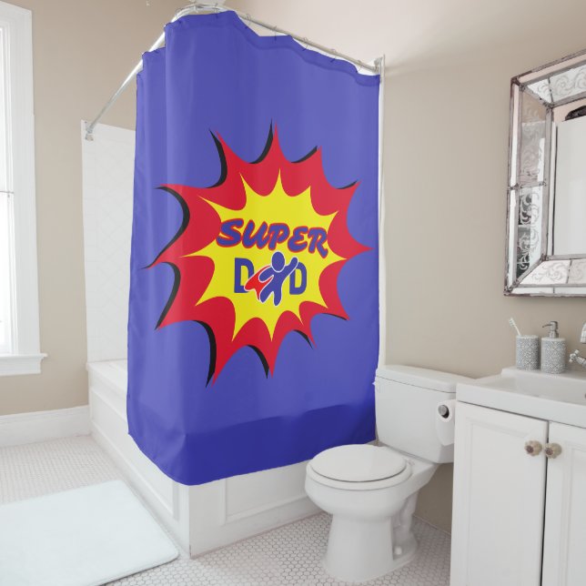 Super Hero Dad Comic Book Father's Day  Shower Curtain (In Situ)