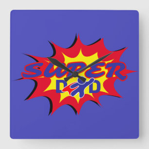 Super Hero Dad Comic Book Father's Day  Square Wall Clock