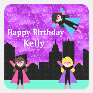 Super Hero Girls Bithday Party Square Sticker