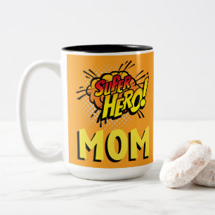 Super Hero Mum Comic Book Style Two-Tone Coffee Mug
