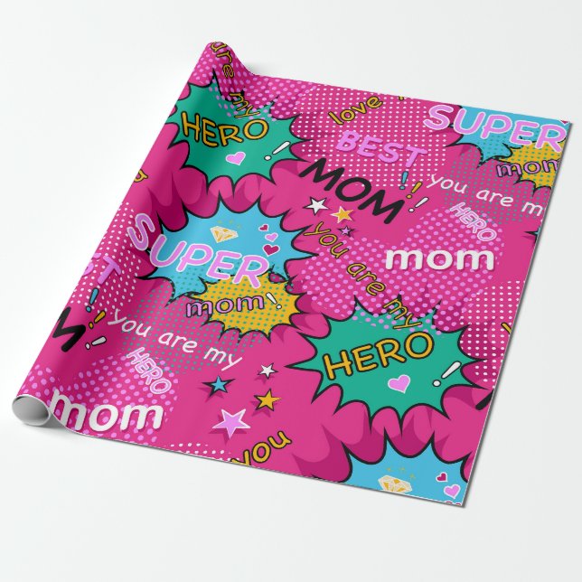 Super Hero Mum Comic Wrapping Paper (Unrolled)