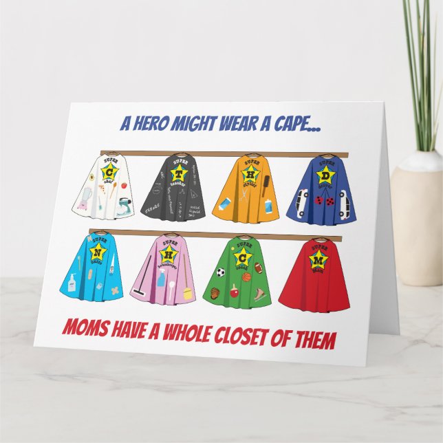 Super Hero Mum Many Capes Humourous Card (Front)