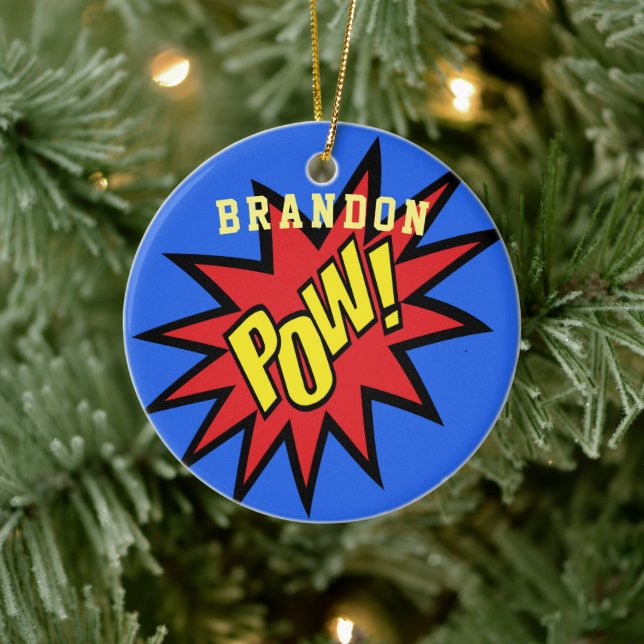 Super Hero Pow Custom Colour Personalised Ceramic Tree Decoration (Tree)