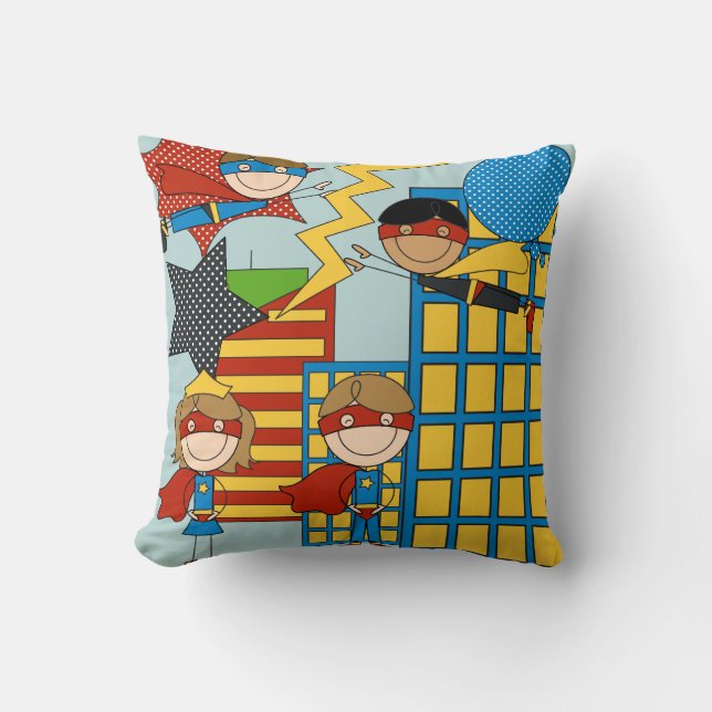Super Heroes in the City Pilllow Cushion (Front)