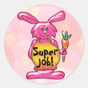 Super Job! Hot Pink Bunny Round Reward Classic Round Sticker