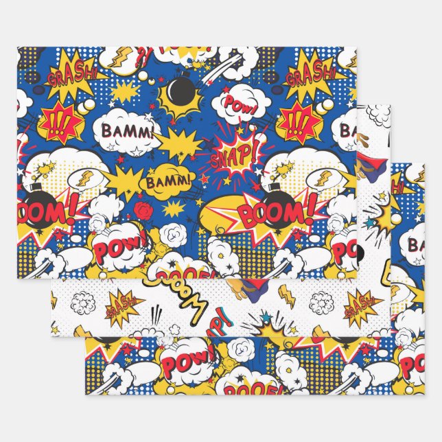Super Kid, Cute Comic Pattern Wrapping Paper Sheet (Set)